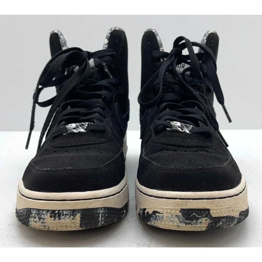 Nike Air Force 1 Mid Shoes Black/White Marble Sole Sneakers 653998-008 US Sz 7Y